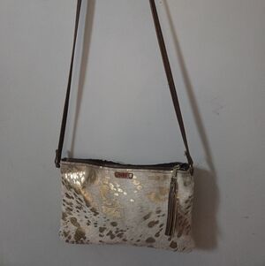 Elegant Gold and Brown Crossbody Bag